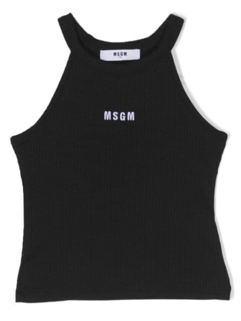 MSGM Kids logo embroidered ribbed tank top