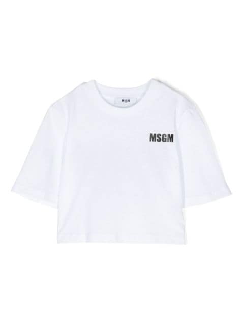 MSGM Kids logo-print cropped T-shirt