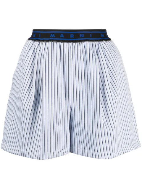 Marni logo-waistband striped shorts