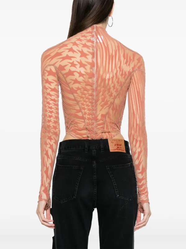 【関税込み】Mugler ベージュ Star ボディスーツ Mugler star-print Mesh Bodysuit | Neutrals | FARFETCH