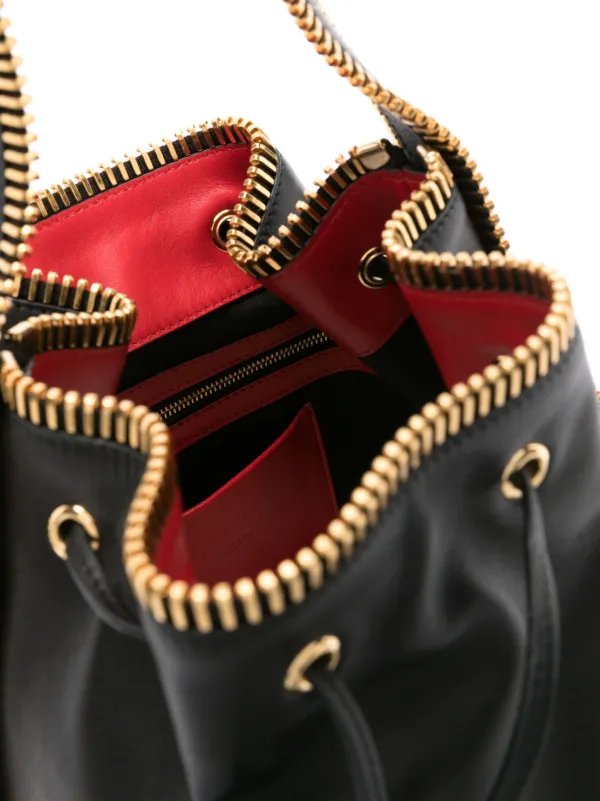 Moschino zip trim Leather Bucket Bag Farfetch