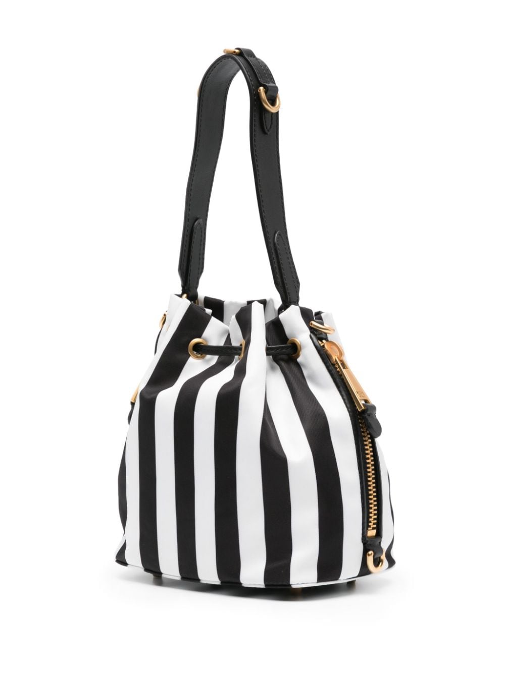 Shop Moschino Logo-lettering Striped Bucket Bag In Black