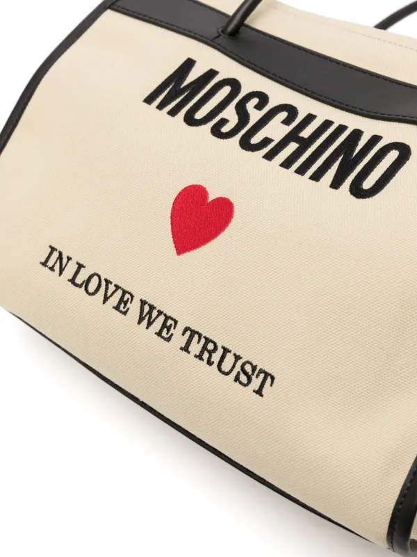 Moschino logo embroidered Canvas Tote Bag Brown FARFETCH AE