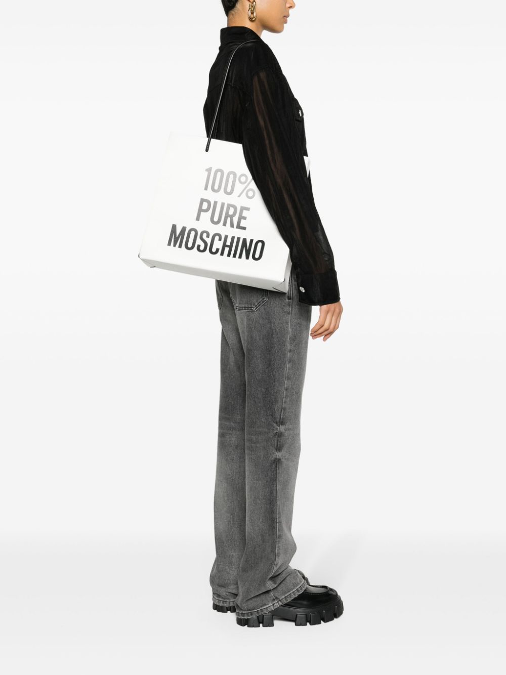 Moschino logo-print leather tote bag - White