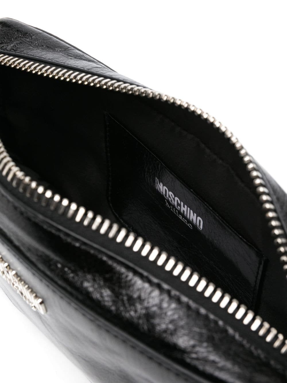 Shop Moschino Logo-plaque Leather Crossbody Bag In Black