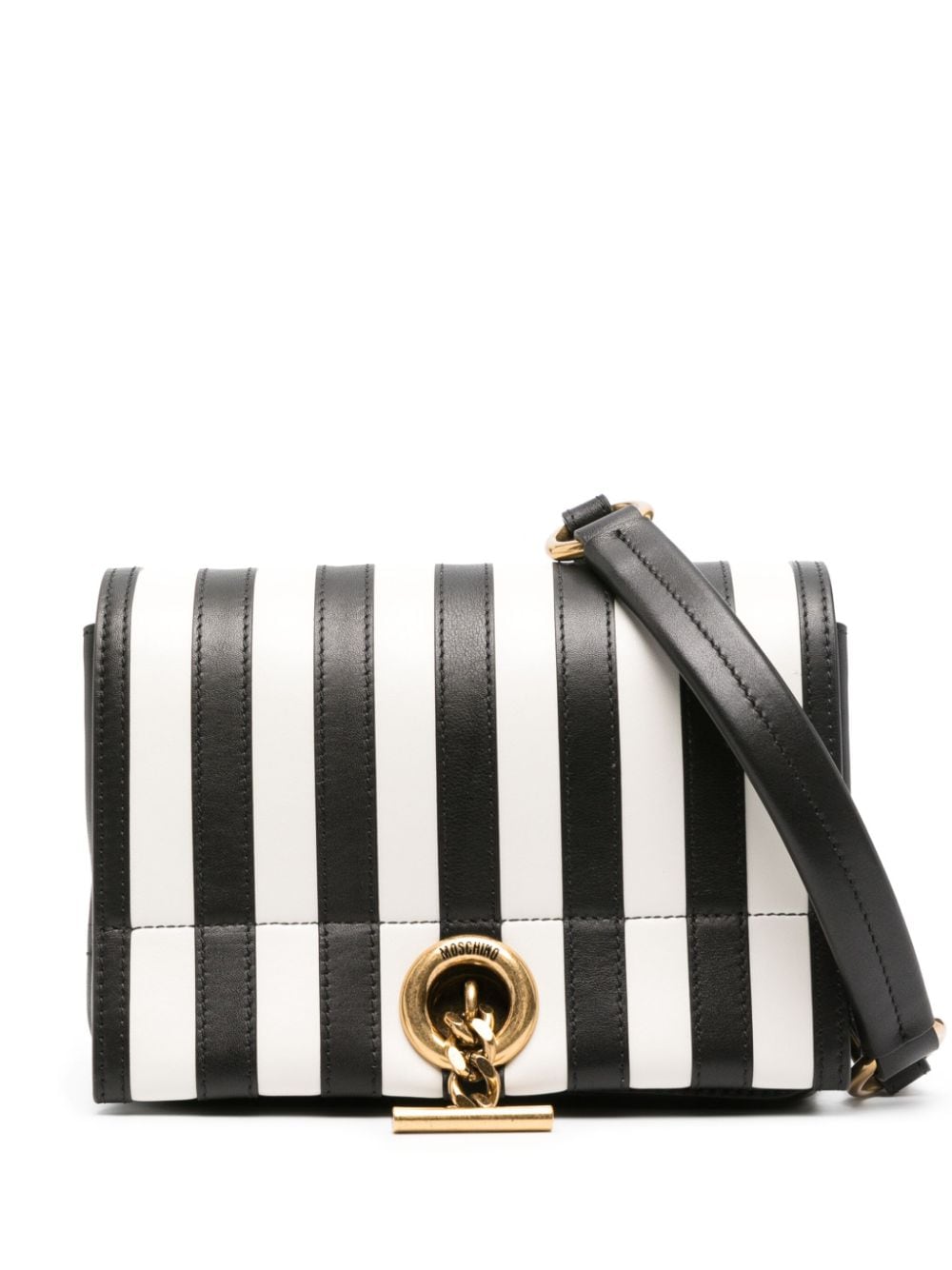 Moschino striped leather shoulder bag - Schwarz