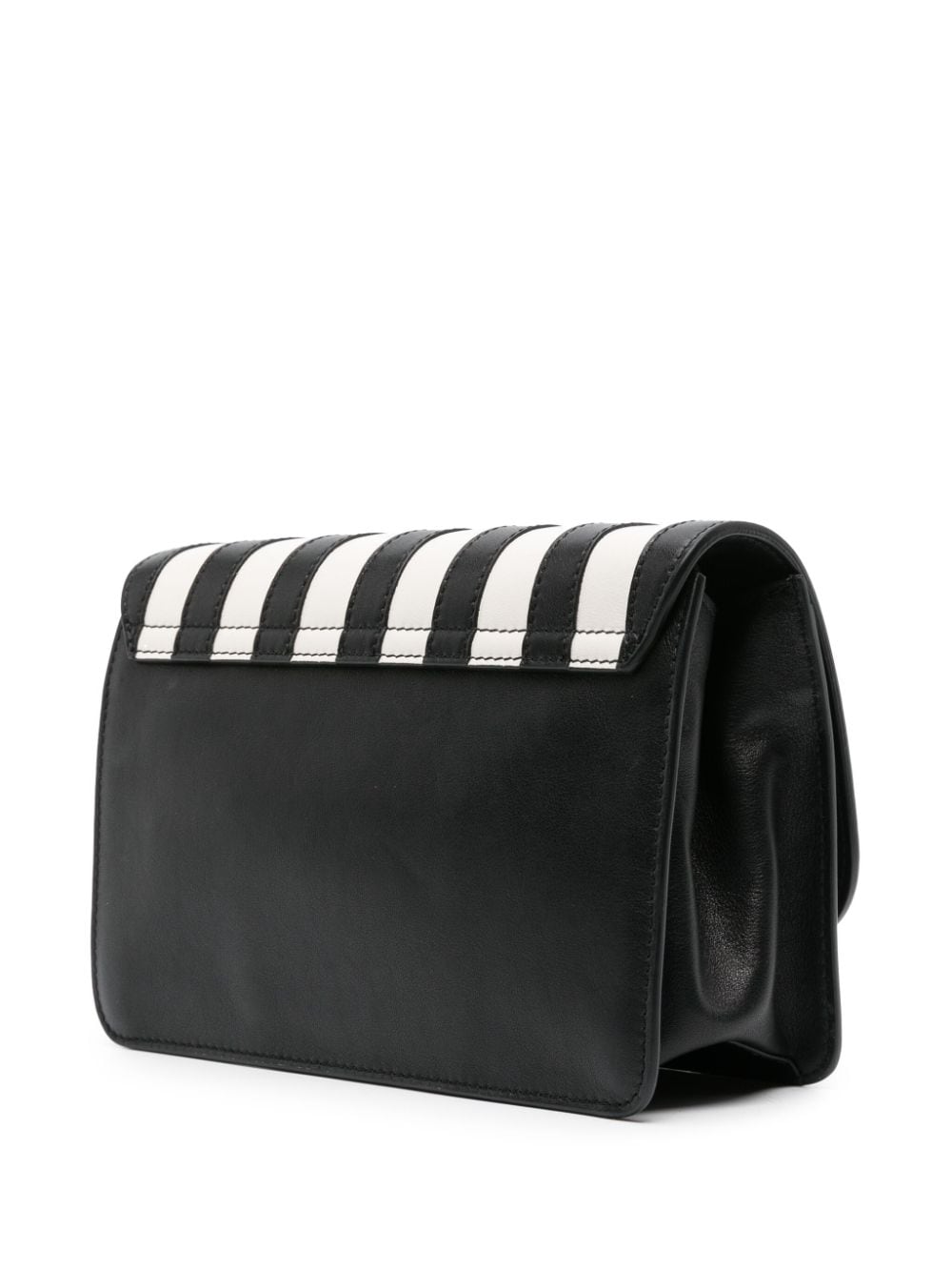 Shop Moschino Logo-buckle Striped Crossbody Bag In Black