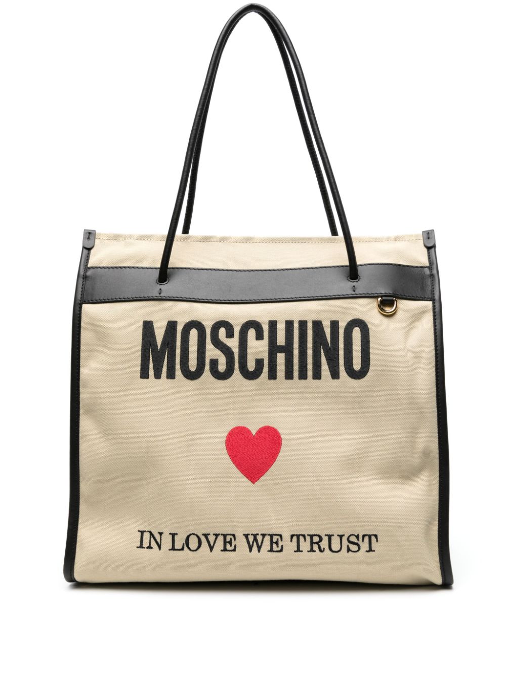 Moschino Logo印花帆布托特包 In Brown