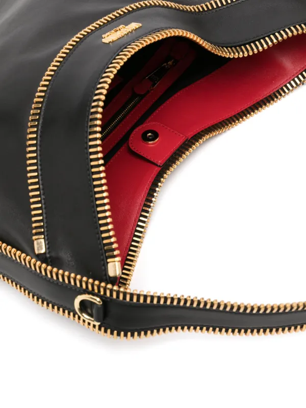 Moschino zip-detail Leather Shoulder Bag | Black | FARFETCH