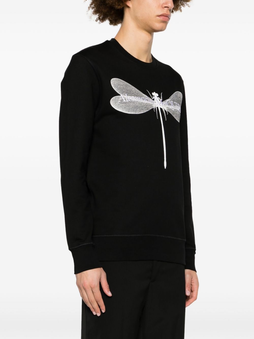 Shop Alexander Mcqueen Dragonfly-print Cotton Sweatshirt In Schwarz