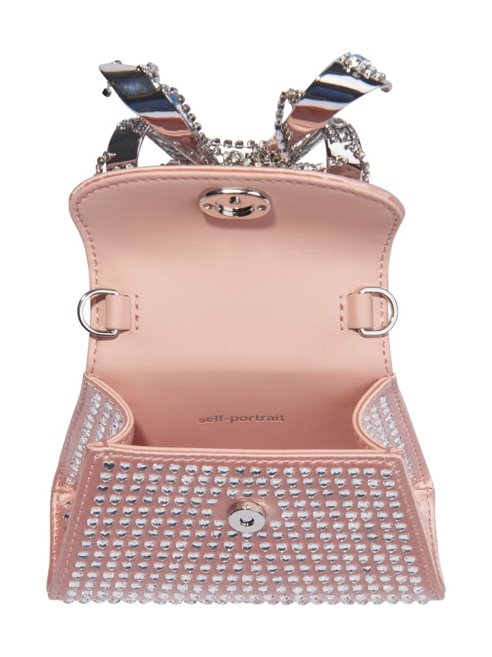 Shop Self-portrait Mini Bow Satin Shoulder Bag In Pink