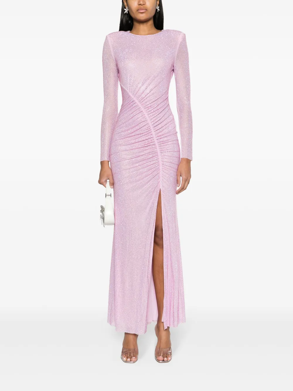 Self-Portrait rhinestone-embellished mesh maxi dress - Roze
