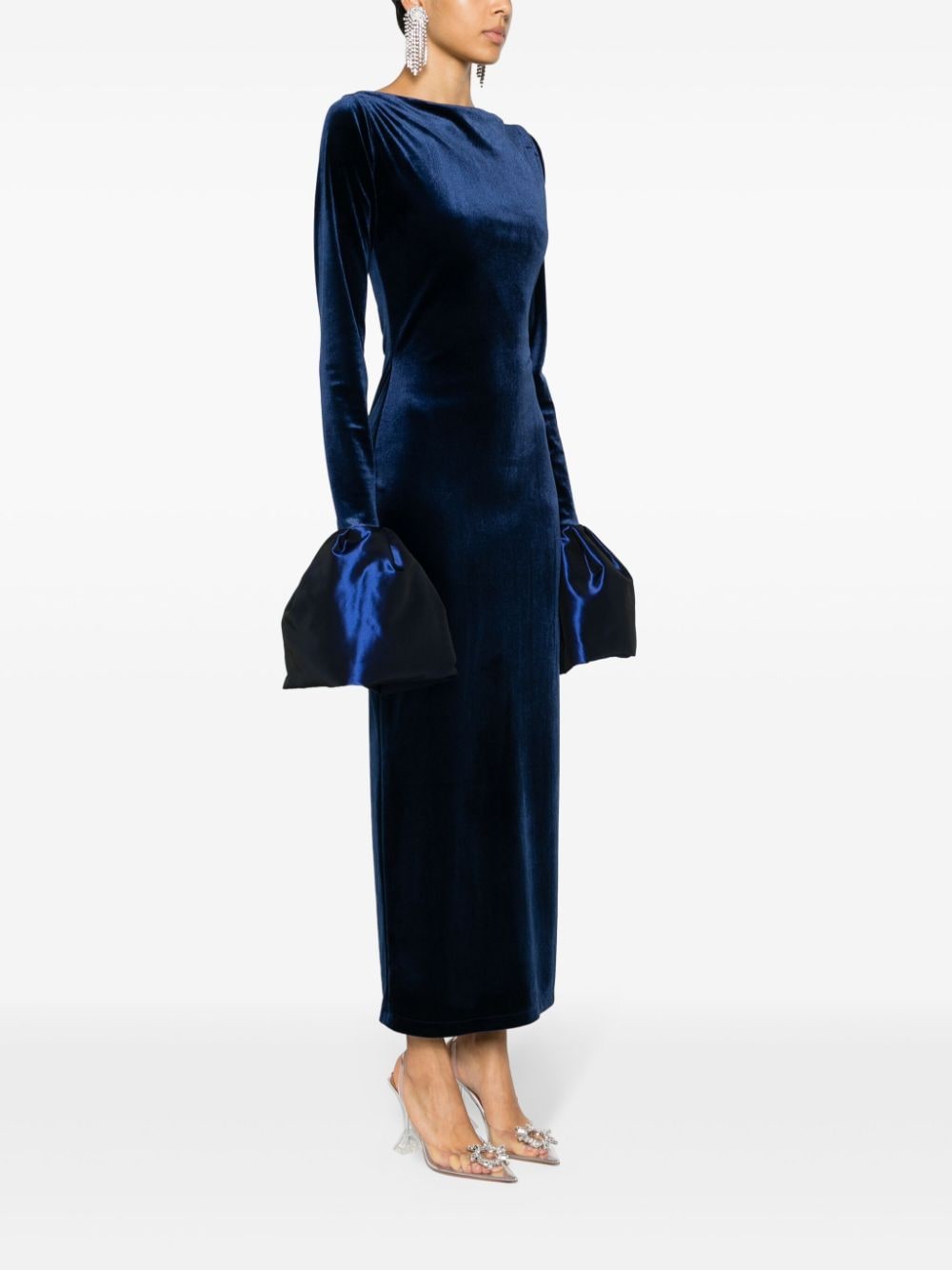 Shop Ana Radu Velvet Flared Maxi Dress In Blue