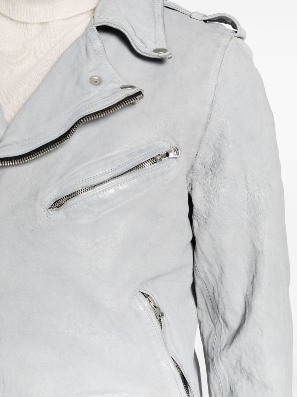 Shop Yohji Yamamoto Belted Leather Biker Jacket In Grey