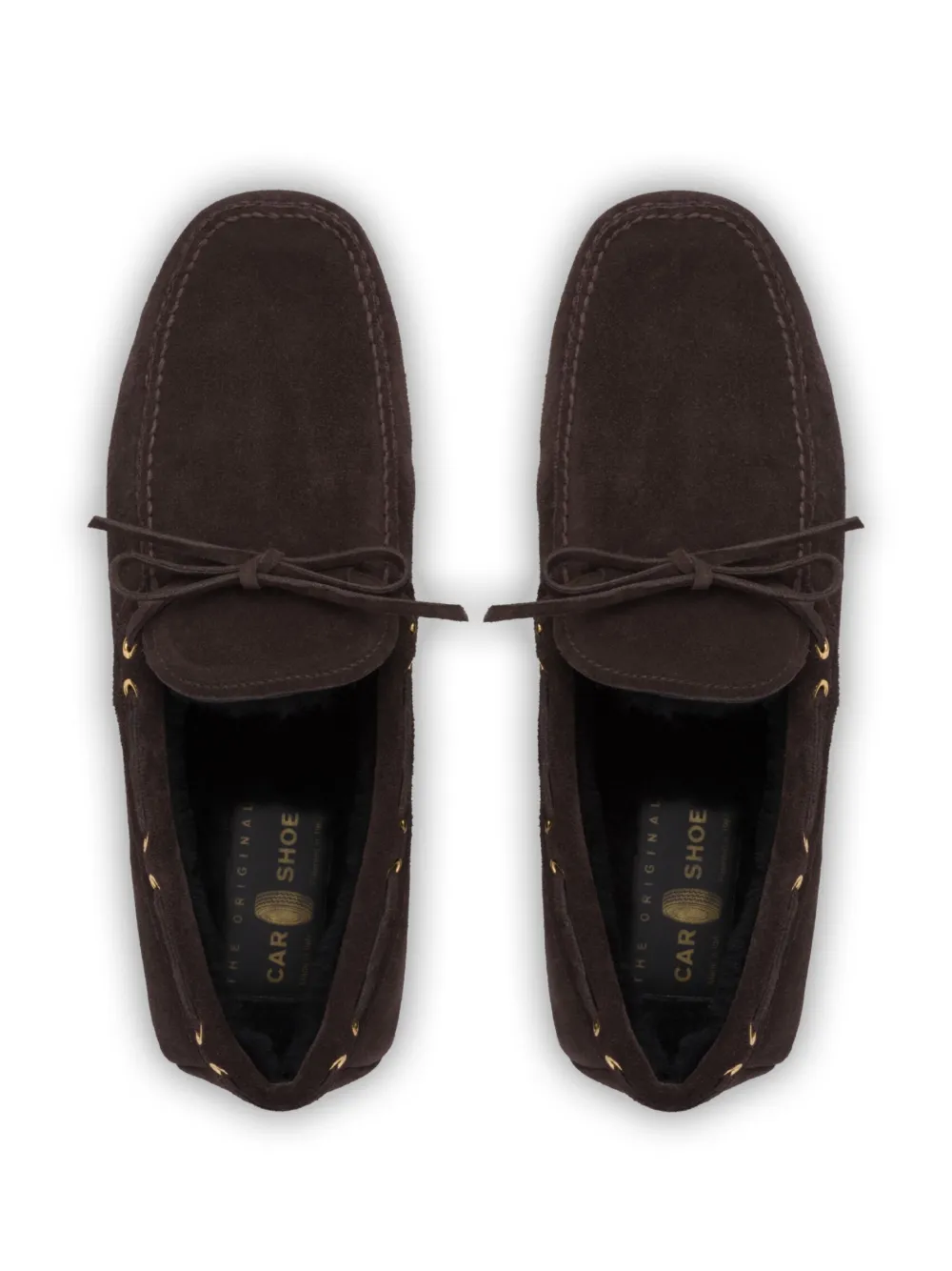 Shop Car Shoe Fur-lined Suede Driving Shoes In Brown