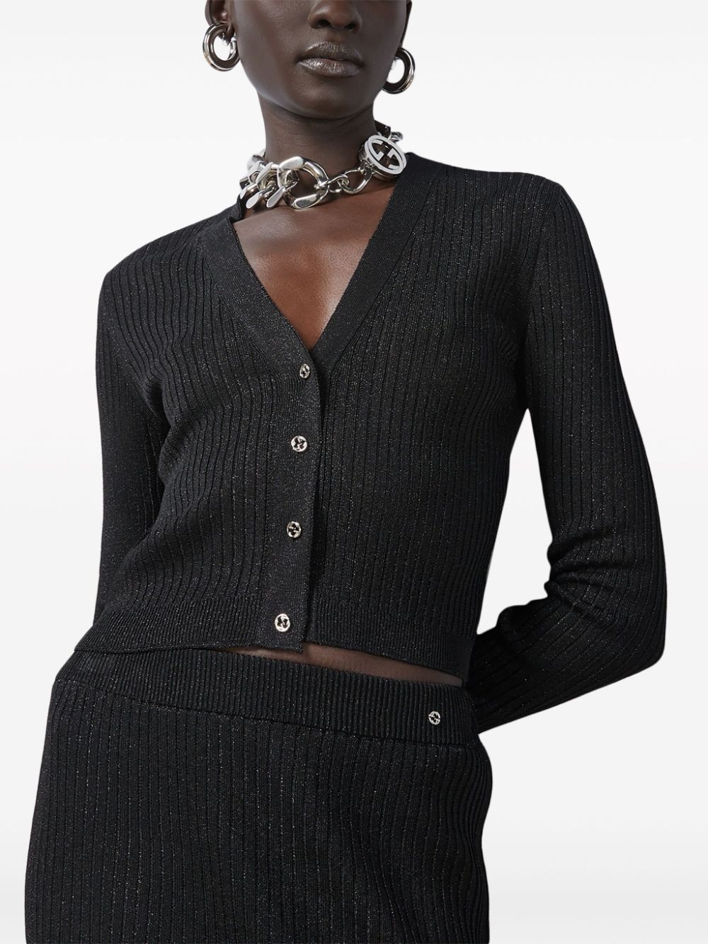 Gucci metallic-threading V-neck cardigan - Zwart