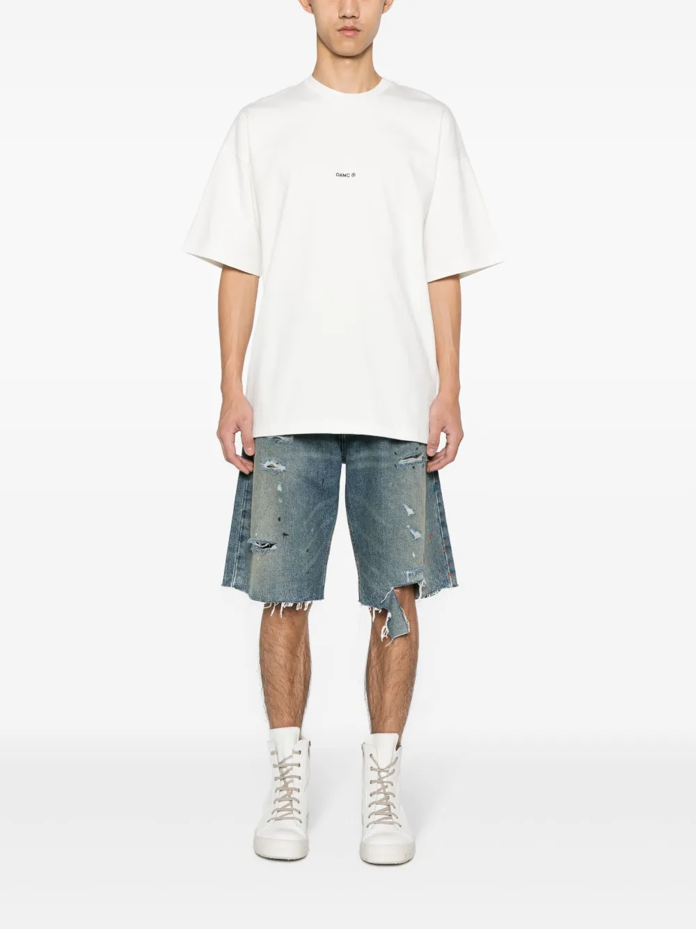 RHUDE Denim shorts met logoplakkaat en print Blauw