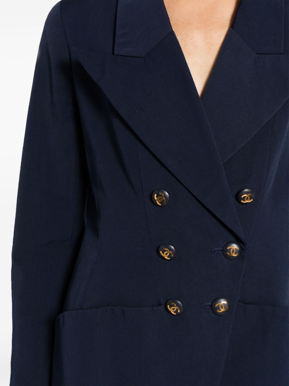 Pre-owned Chanel 双排扣西装夹克（1990年代典藏款） In Blue