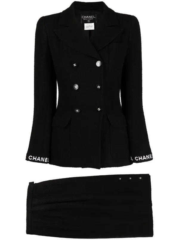 CHANEL Pre Owned 1995 Tweed Skirt Suit Black FARFETCH CA
