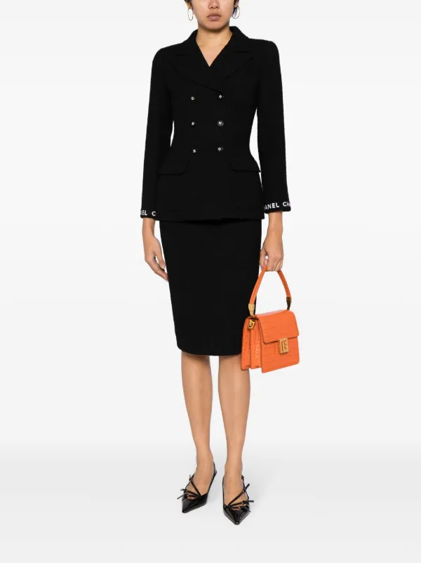 CHANEL Pre Owned 1995 tweed skirt suit women Wool Silk Nylon One Size Black