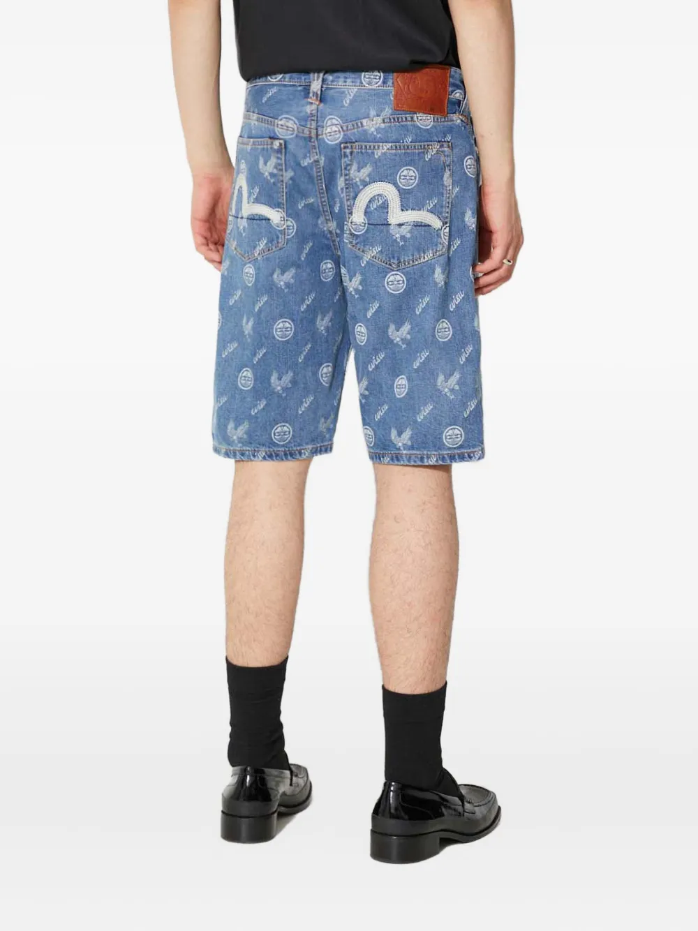 EVISU Shorts met logoplakkaat en patroon Blauw