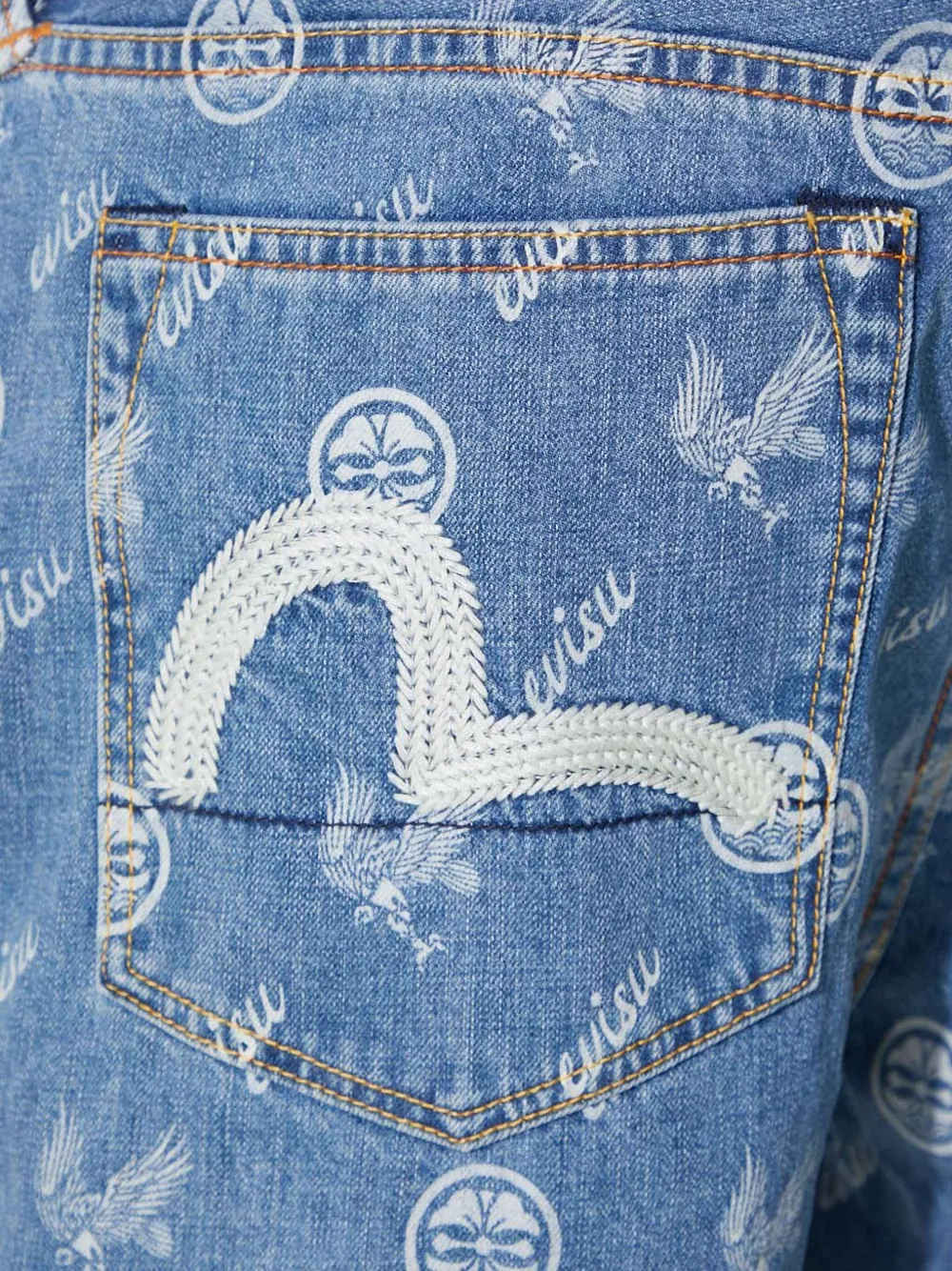 EVISU Shorts met logoplakkaat en patroon Blauw