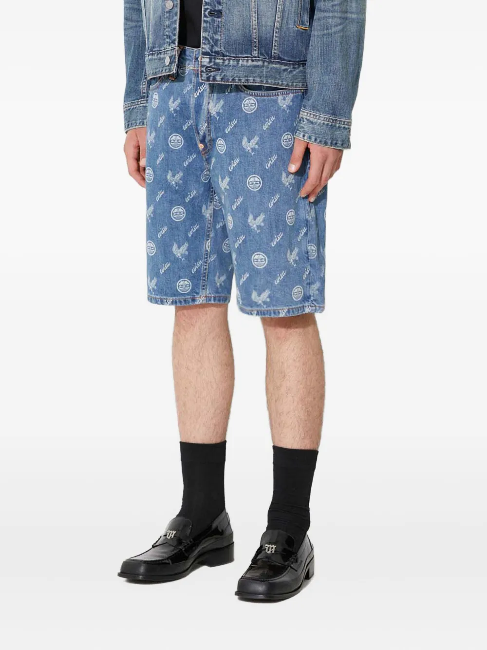 EVISU Shorts met logoplakkaat en patroon Blauw