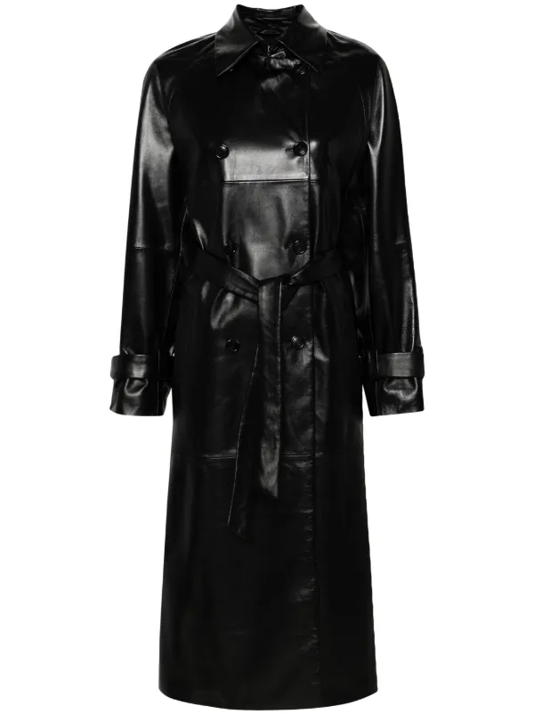 Max Mara Belted Leather Trench Coat Black FARFETCH GR