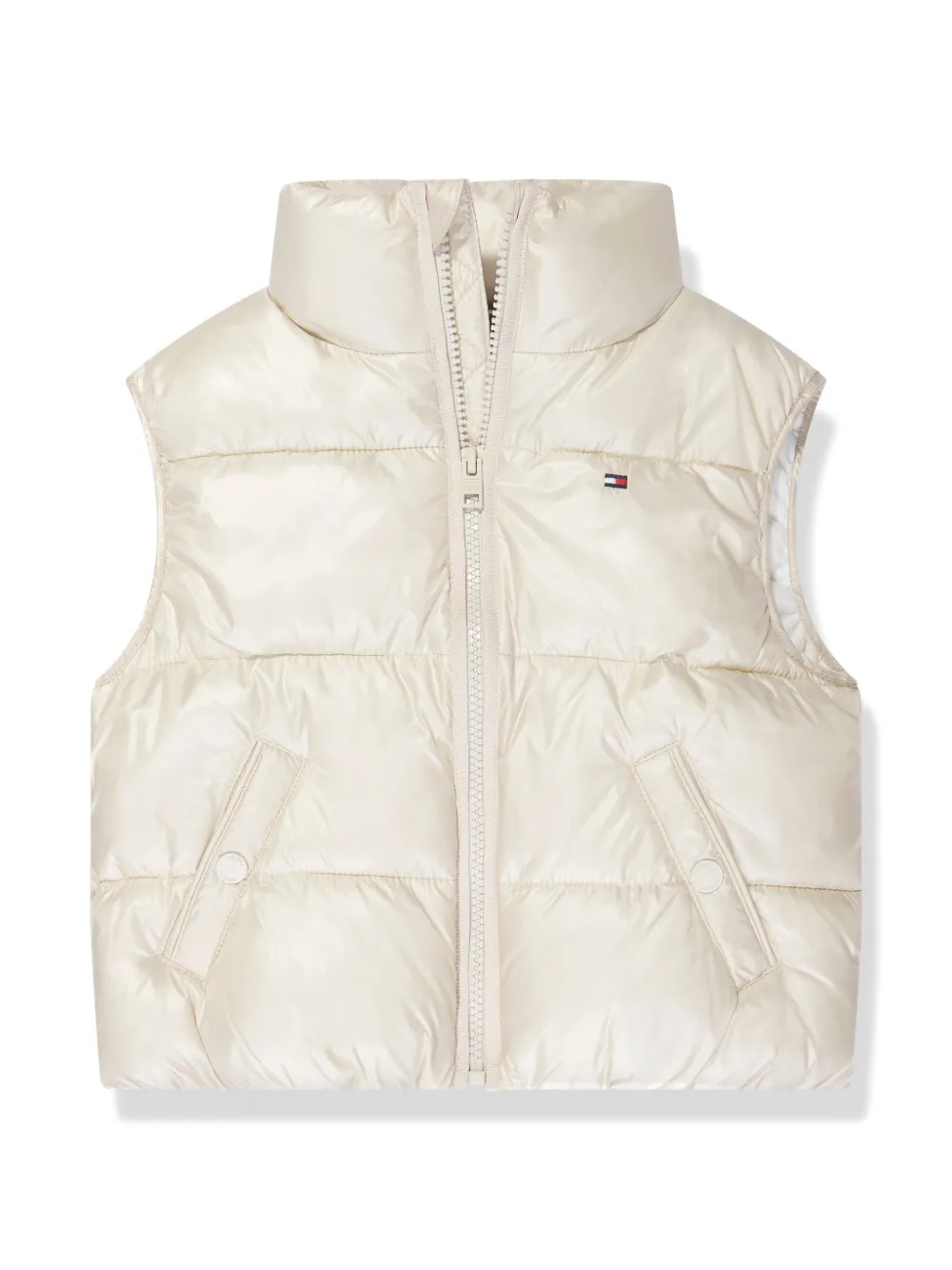 Tommy Hilfiger Junior logo-embroidered puffer gilet Beige