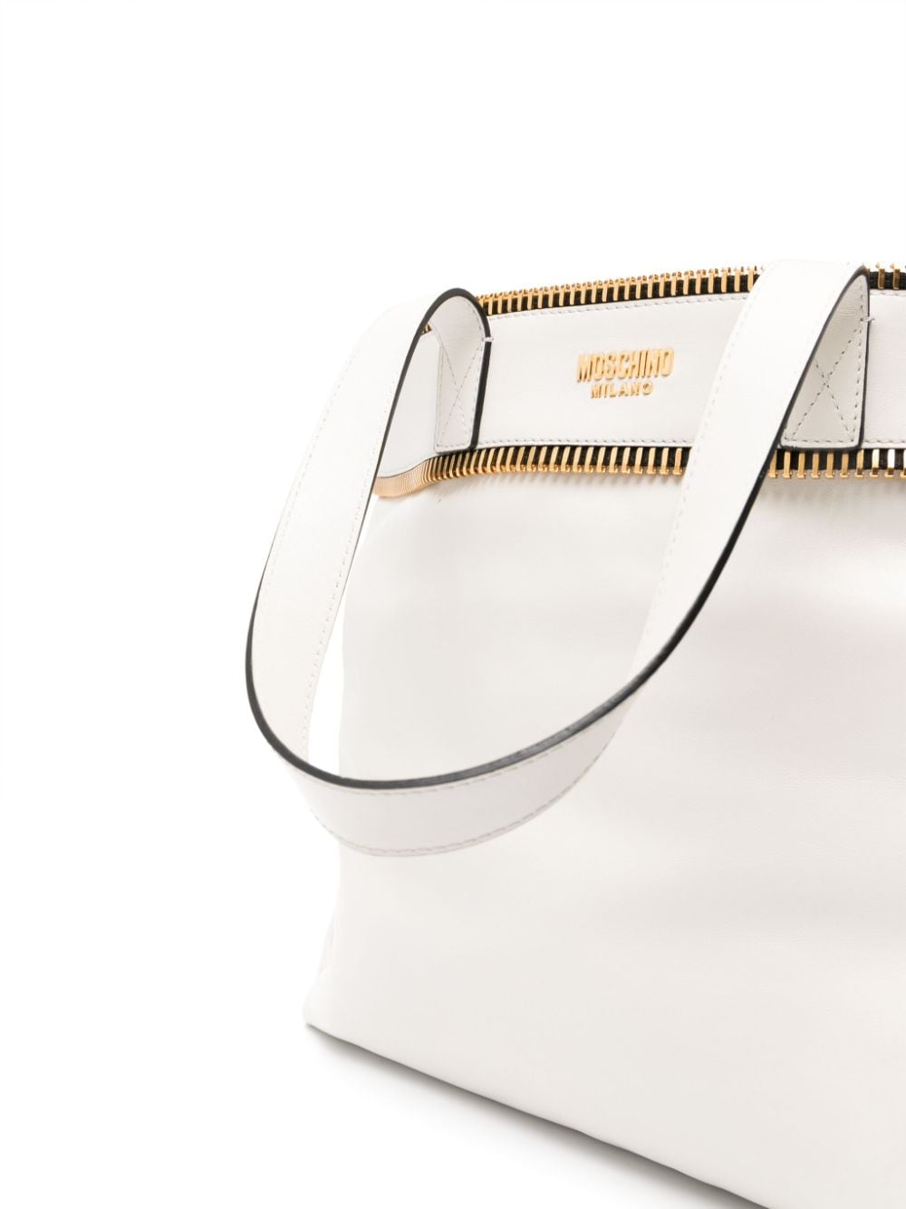 Shop Moschino Exposed-zip Detail Leather Tote Bag In White