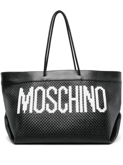 Moschino logo-print interwoven leather tote bag