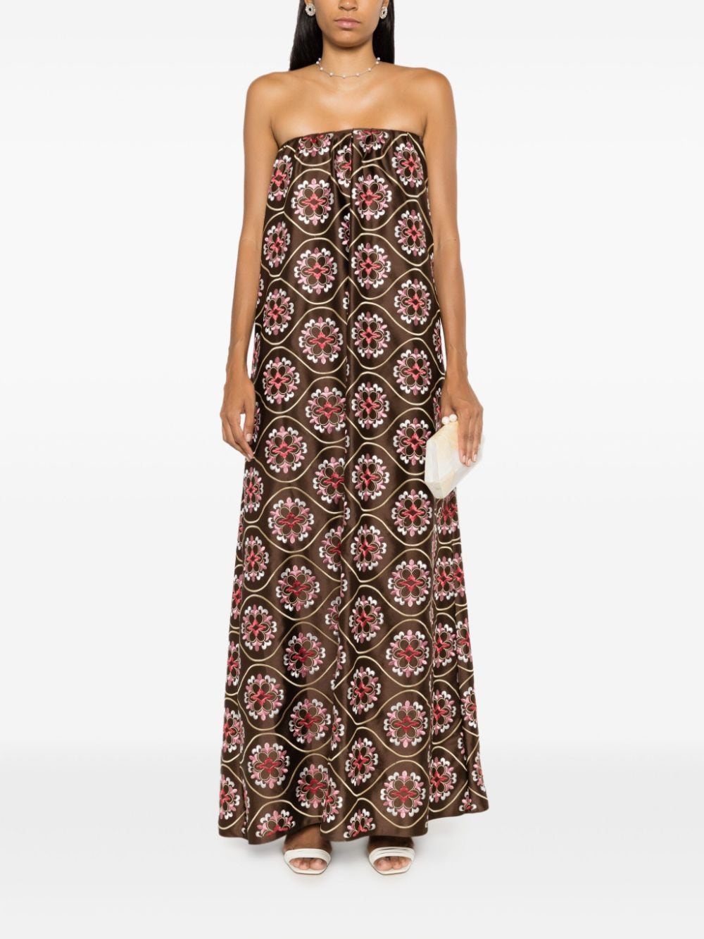 Shop Olympiah Marrakech-print Silk-blend Maxi Dress In Brown