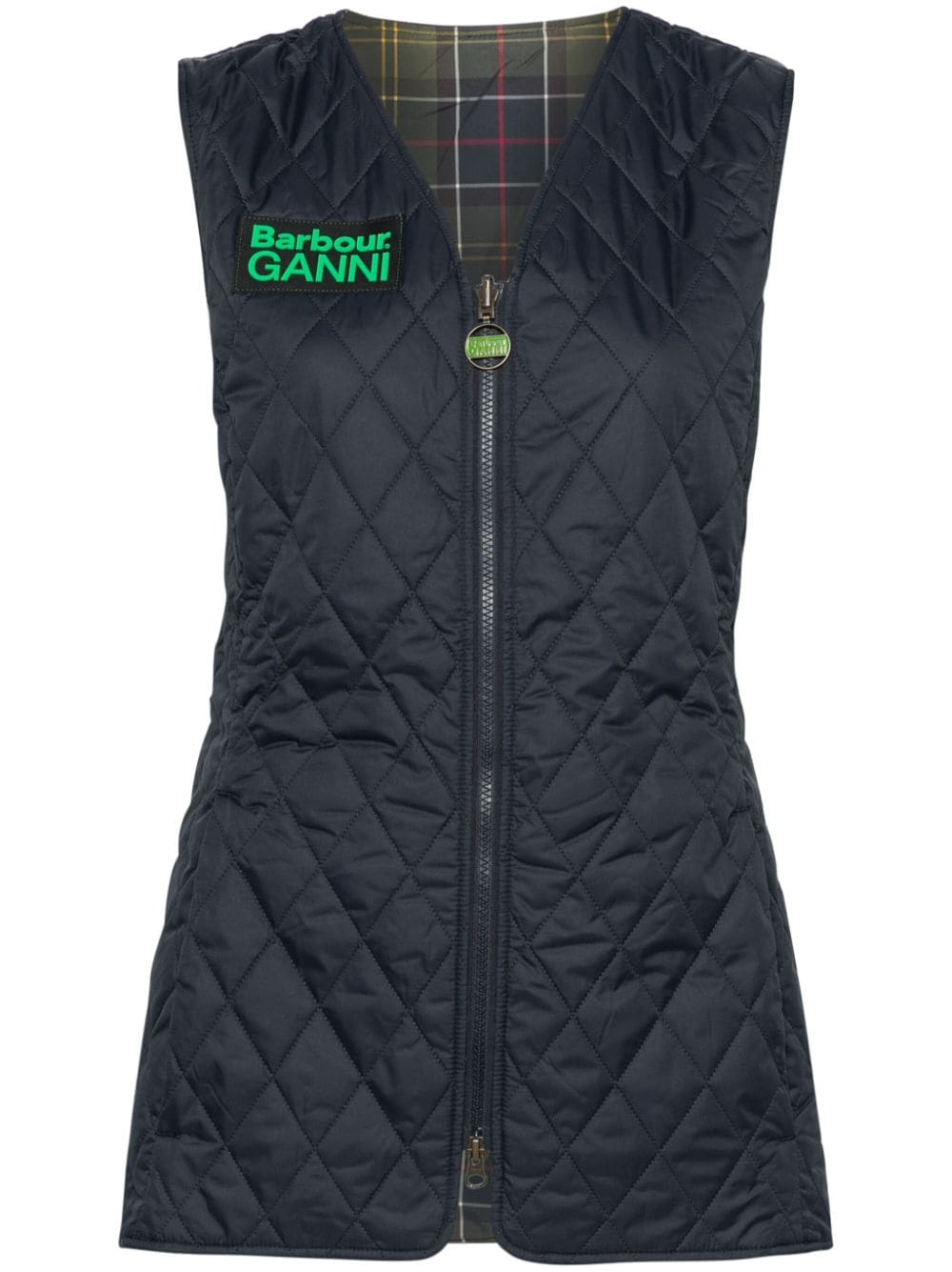 Barbour X Ganni Diamond-quilted Gilet In Blue