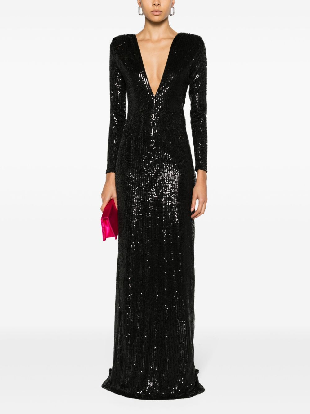 Shop Ana Radu V-neck Sequinned Maxi Dress In Schwarz