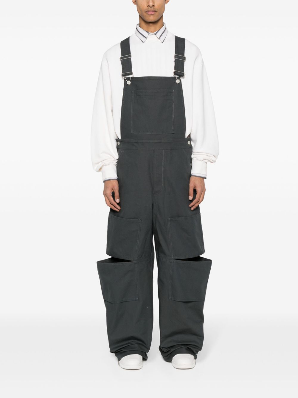 Gucci logo-appliqué cotton dungarees - Grey