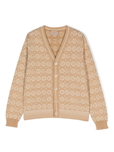 Gucci Kids logo intarsia-knit V-neck cardigan 