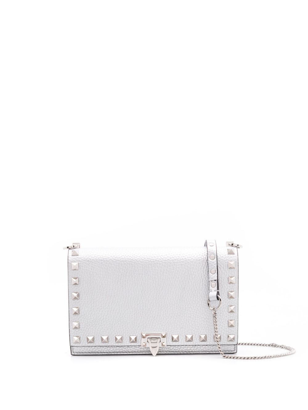 Valentino Garavani Rockstud Leather Crossbody Bag In Silver