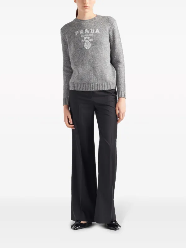 Prada logo-intarsia Lamé Cashmere Jumper | Grey | FARFETCH