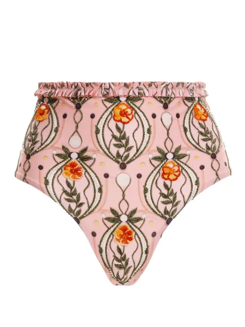 Agua By Agua Bendita Nopal Lunar floral-embroidered bikini bottom