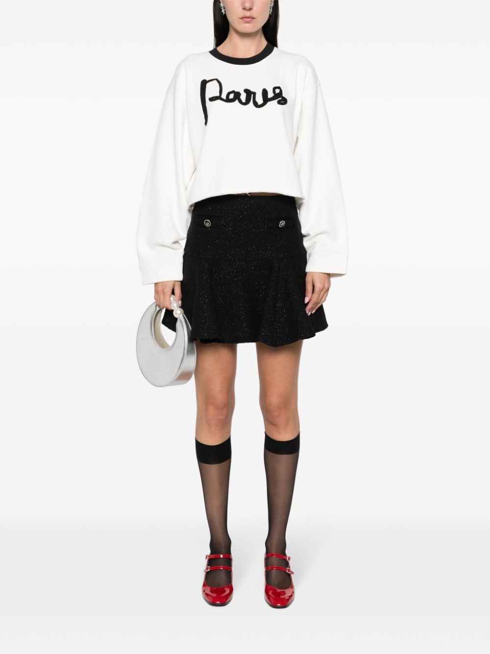 Shop Maje Contrasting-neck Cropped Sweatshirt In White