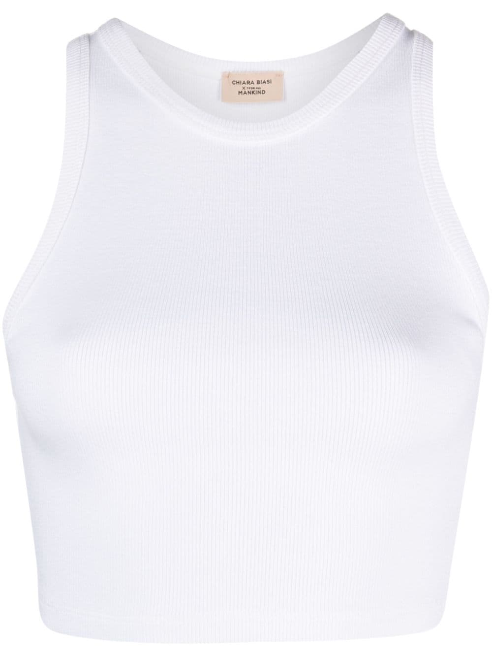 7 For All Mankind X Chiara Biasi Ribbed-knit Crop Top In White