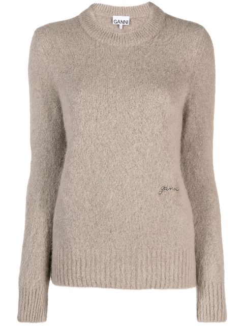 GANNI logo-embroidered brushed jumper Women