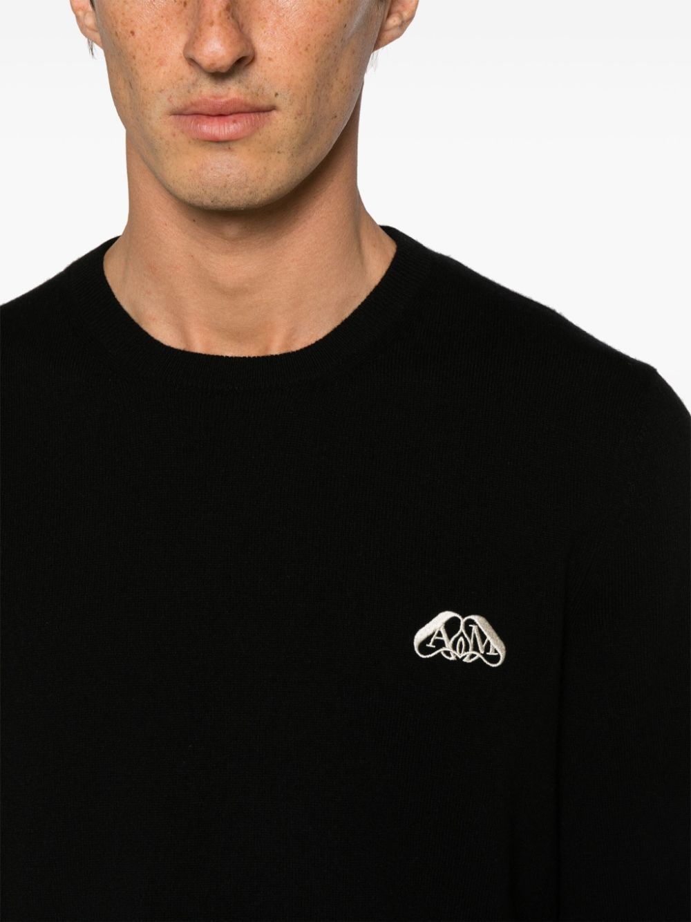 Shop Alexander Mcqueen Logo-embroidered Cashmere Blend Jumper In Black