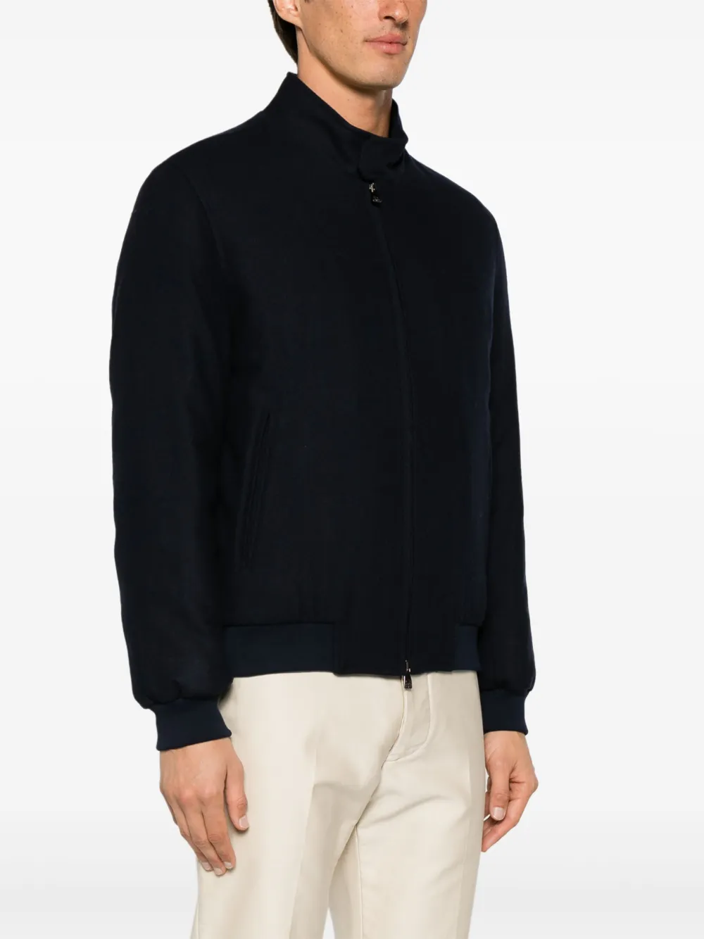 Corneliani Padded Wool Blend Bomber Jacket In Blue