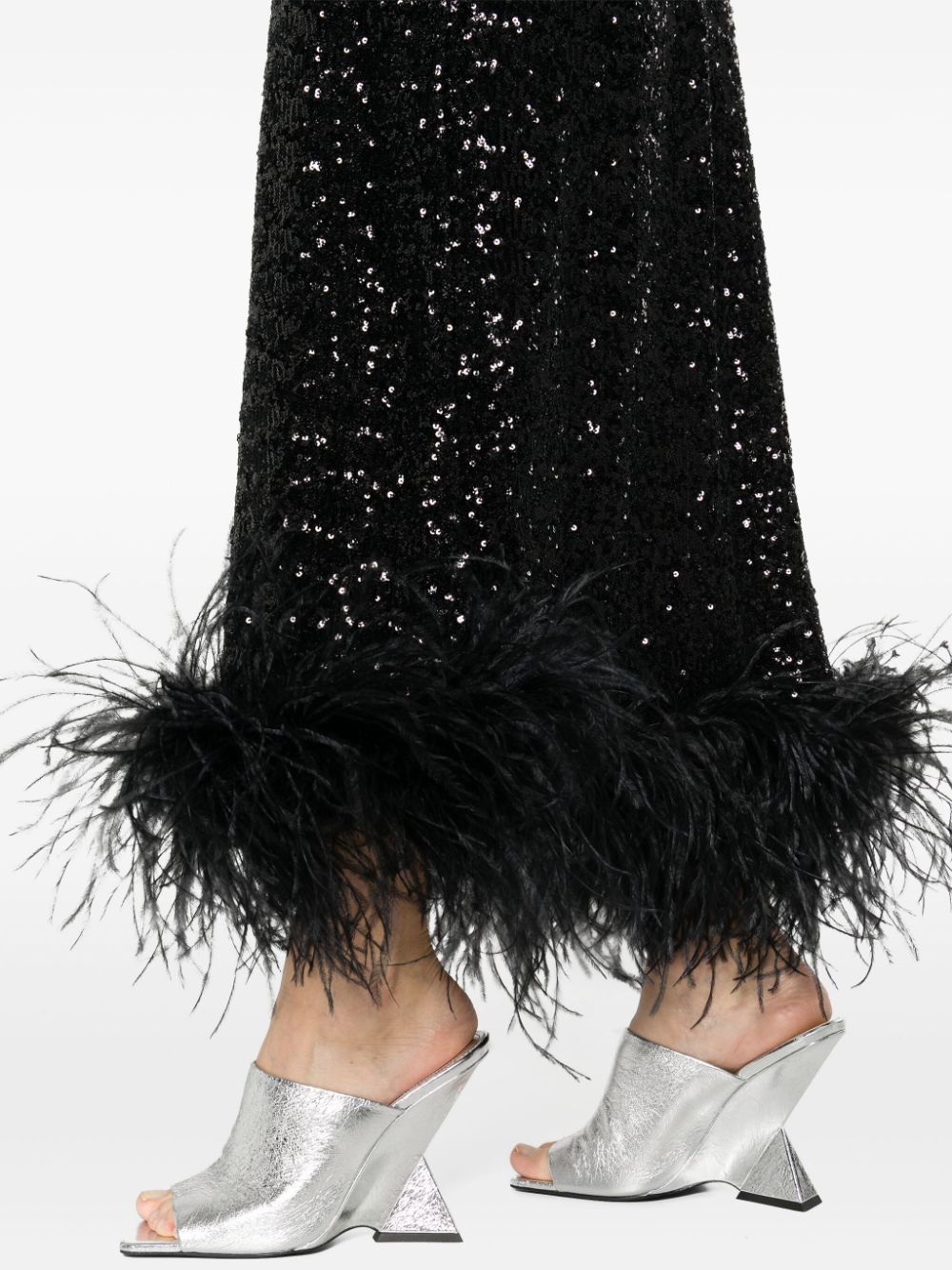 Shop Oseree Sequinned Plumage Maxi Dress In Black