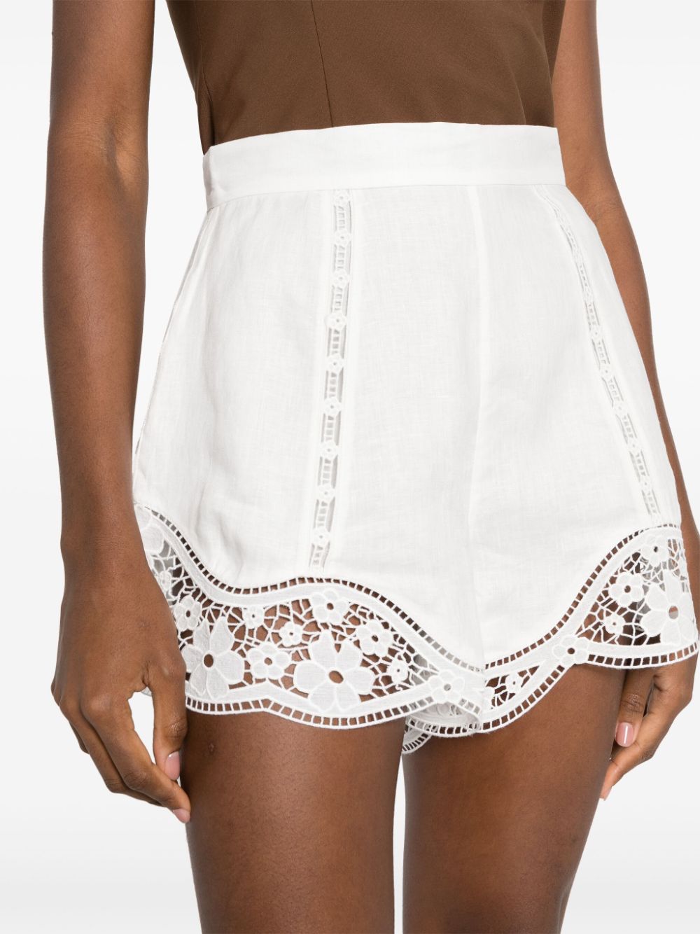 Shop Zimmermann August Broderie High-waisted Shorts In White