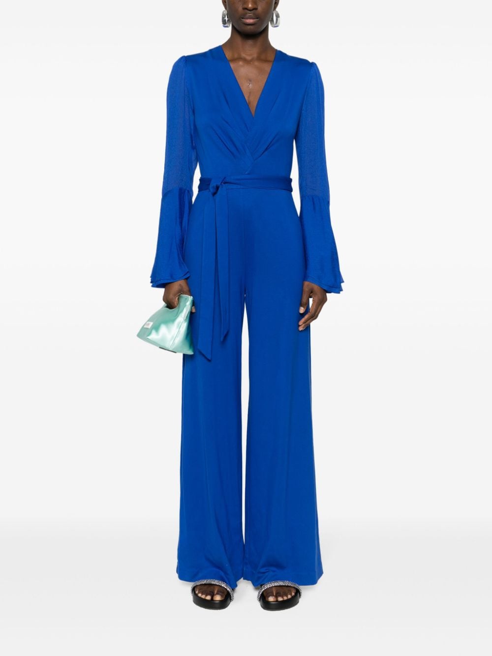Shop Diane Von Furstenberg Shing Ruched-bodice Jumpsuit In Blue