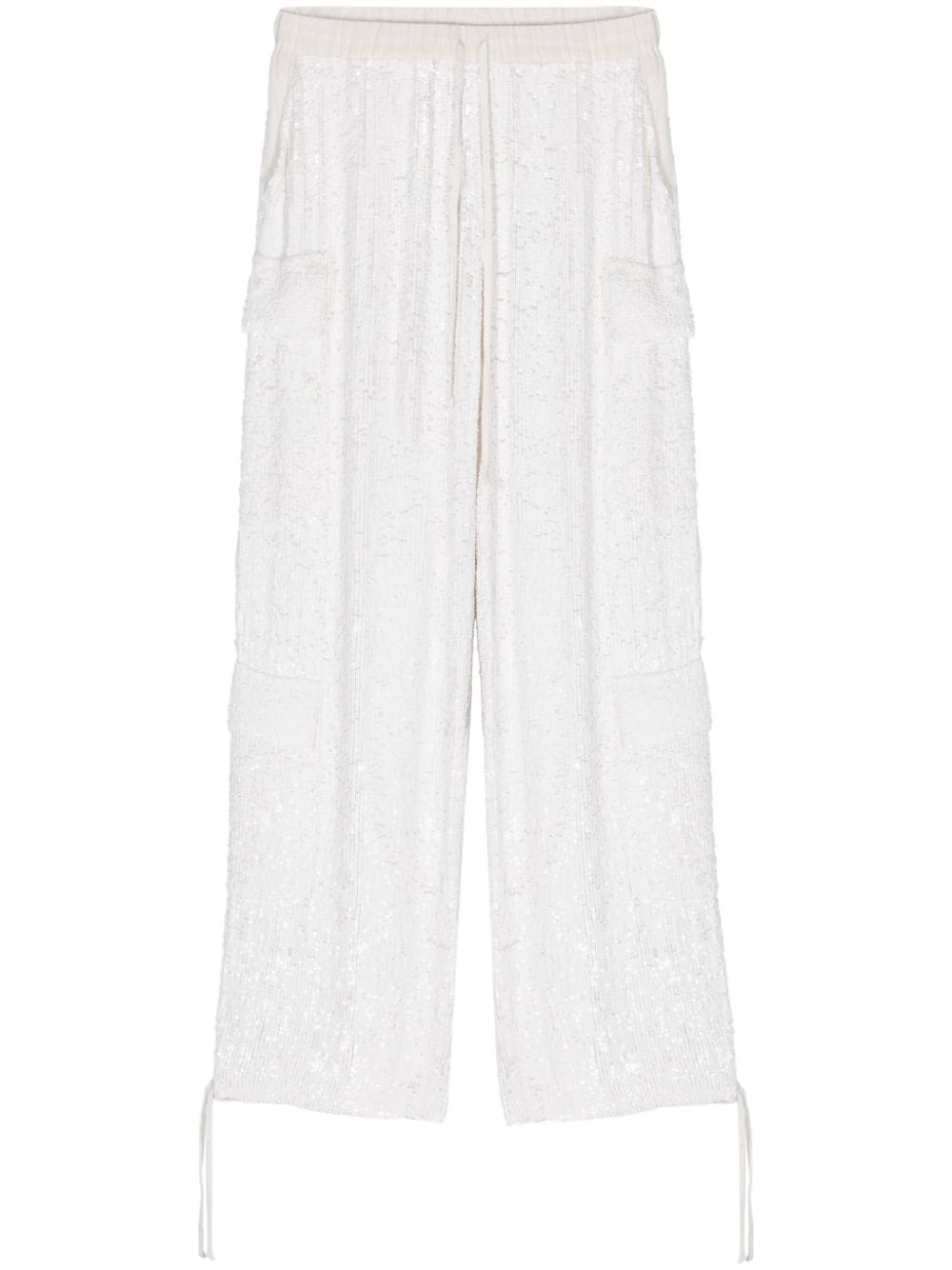 P.a.r.o.s.h Sequinned Drawstring Cargo Trousers In White