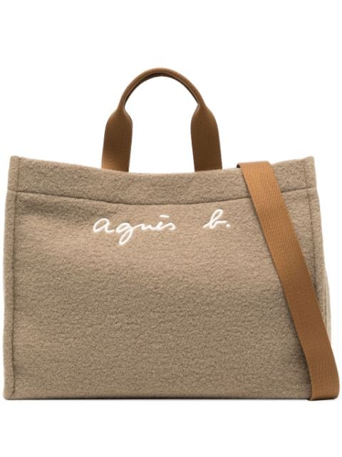 agnès b.  logo-embroidered wool tote bag