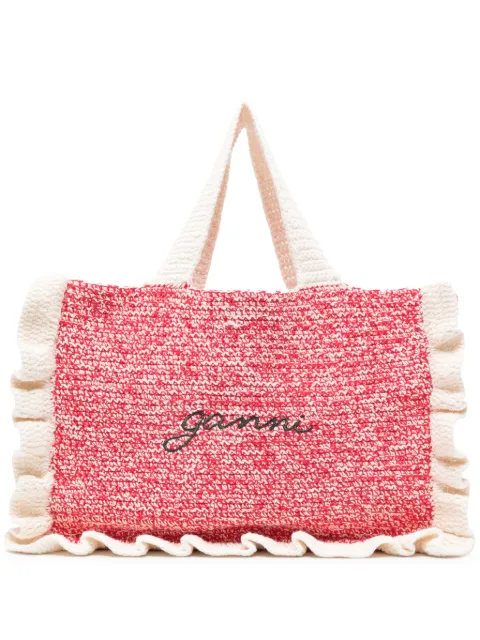 GANNI embroidered-logo knitted tote bag